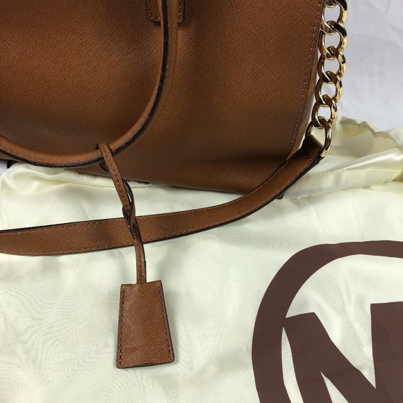 Michael Kors Hamilton Lock Tan Leather Chain Chic Minimalist Shoulder Bag - Picture 10 of 16